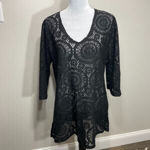 Pacific Beach Swim Coverup XL Black Medallion Lace Crochet